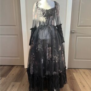Dolls Kill/Widow dance with death maxi dress in floral.